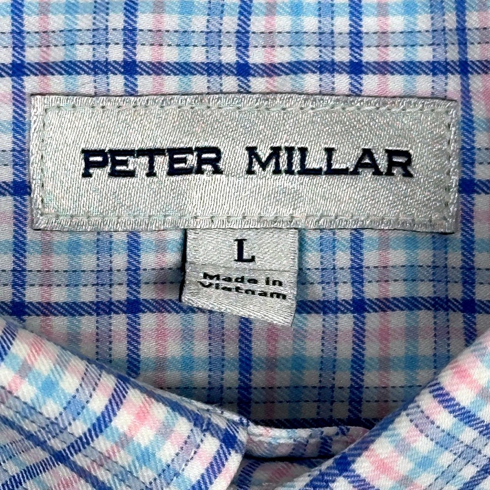 Peter Millar Plaid Button Down Shirt Large Blue Pink Long Sleeve Check - Picture 2 of 12
